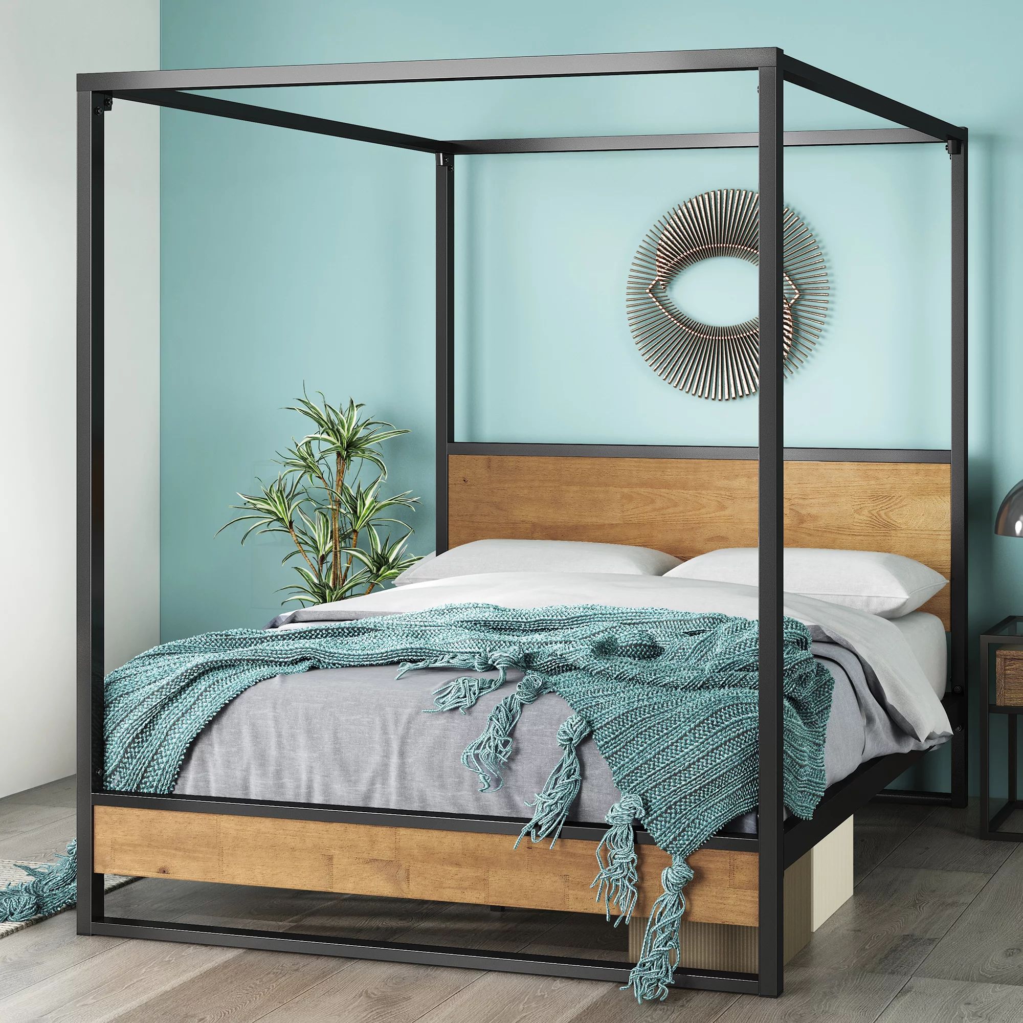 Zinus Suzanne 72” Metal and Wood Canopy Platform Bed Frame, Twin - Walmart.com | Walmart (US)