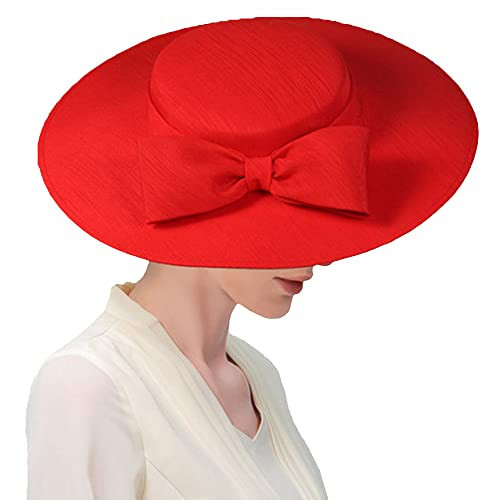 Red Wide Brim Hats for Women Big Bowknot Formal Church Occasion Kentucky Cap Lady Wedding Cocktail Tea Party Dress Flat Top Fascinators Hat | Amazon (US)