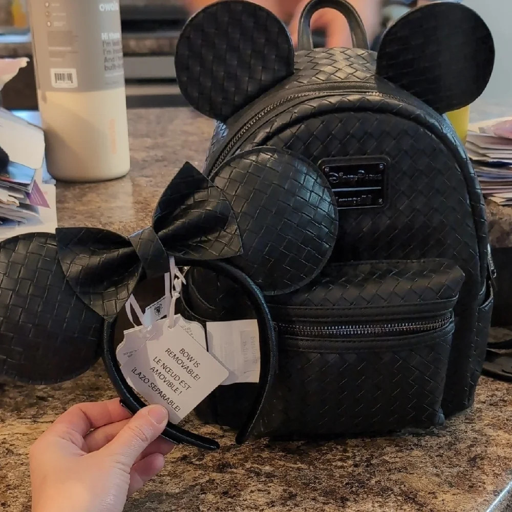 Disney Parks Loungefly Black Woven Faux Leather Mickey Mouse Ears Backpack Set | Poshmark