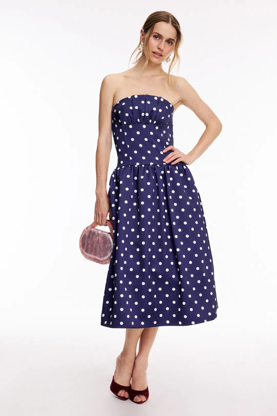 Polka Dot Satin Midi Dress | Rent the Runway