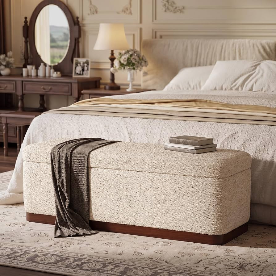 46'' Storage Bench for Bedroom, Modern Storage Ottoman Bench with Walnut Grain Base, Upholstered ... | Amazon (US)