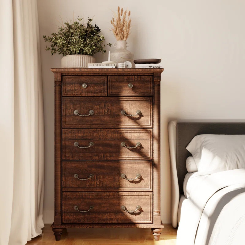 OKD Helmick Farmhouse 6 Drawers Dresser Wood Rustic Dresser Chest of Drawers with 2 Size Drawers ... | Wayfair North America