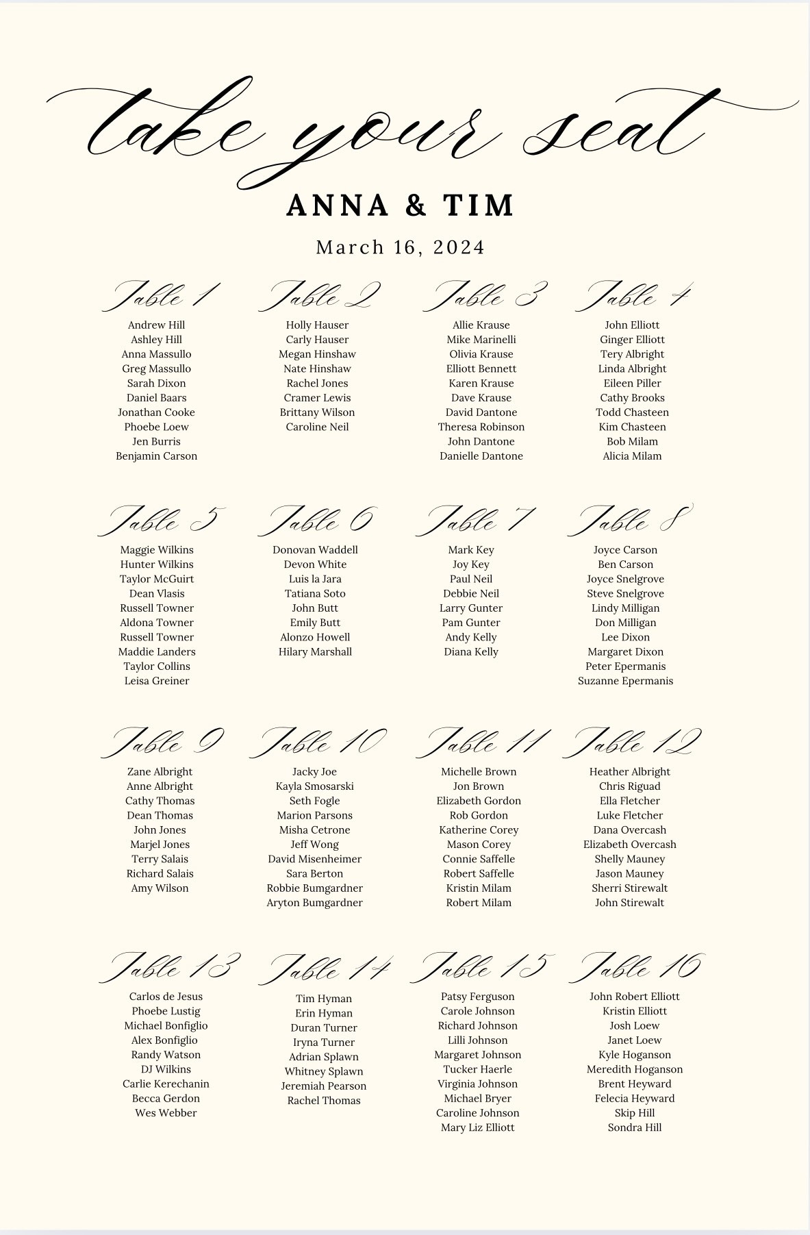 The seating chart I designed for our wedding  
Fully editable in Canva and ready to print.

https://aellio.gumroad.com/l/ngfjzq



#LTKWedding