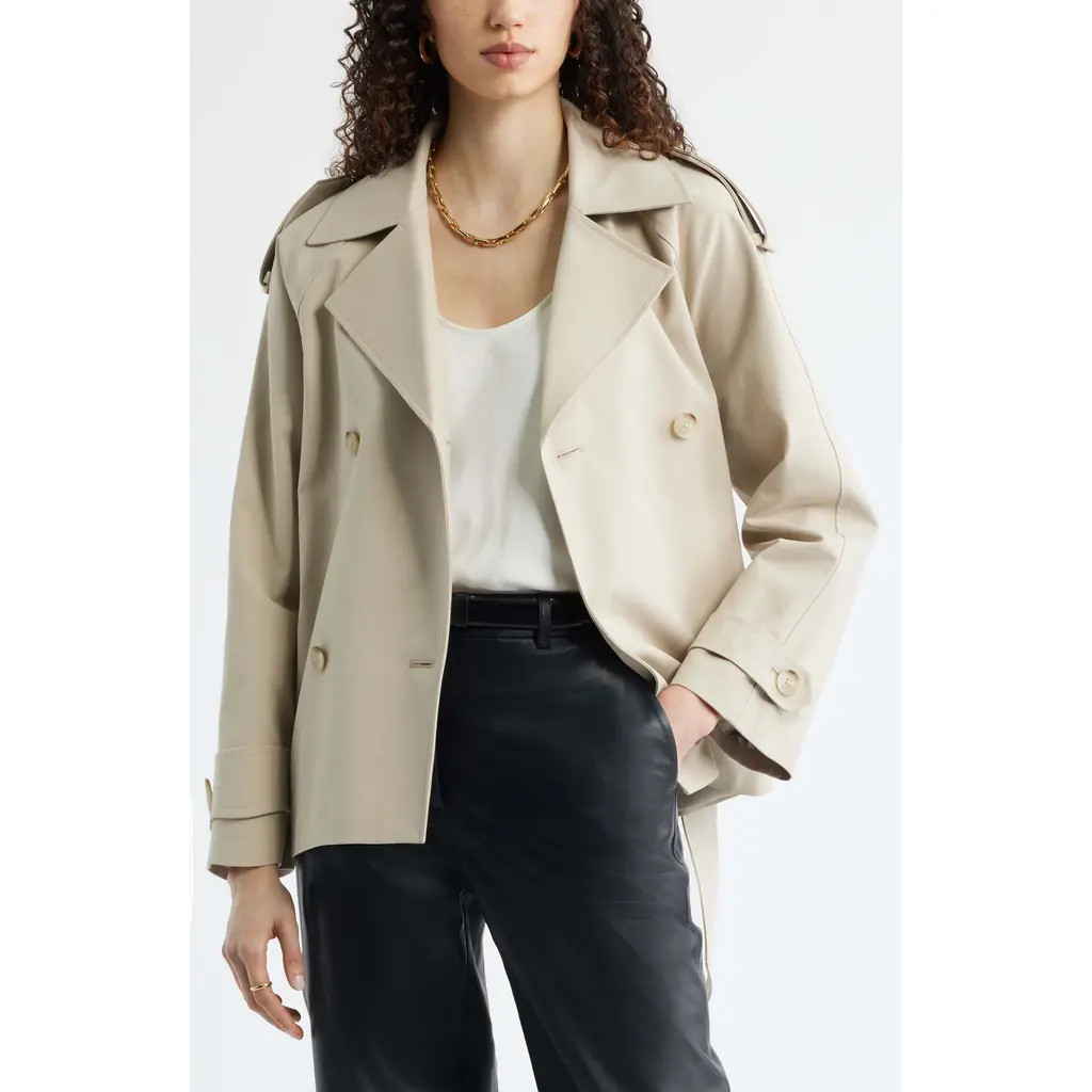 Nordstrom Belted Stretch Cotton Short Trench Coat in Tan Plaza at Nordstrom Rack, Size Xx-Large | Nordstrom Rack