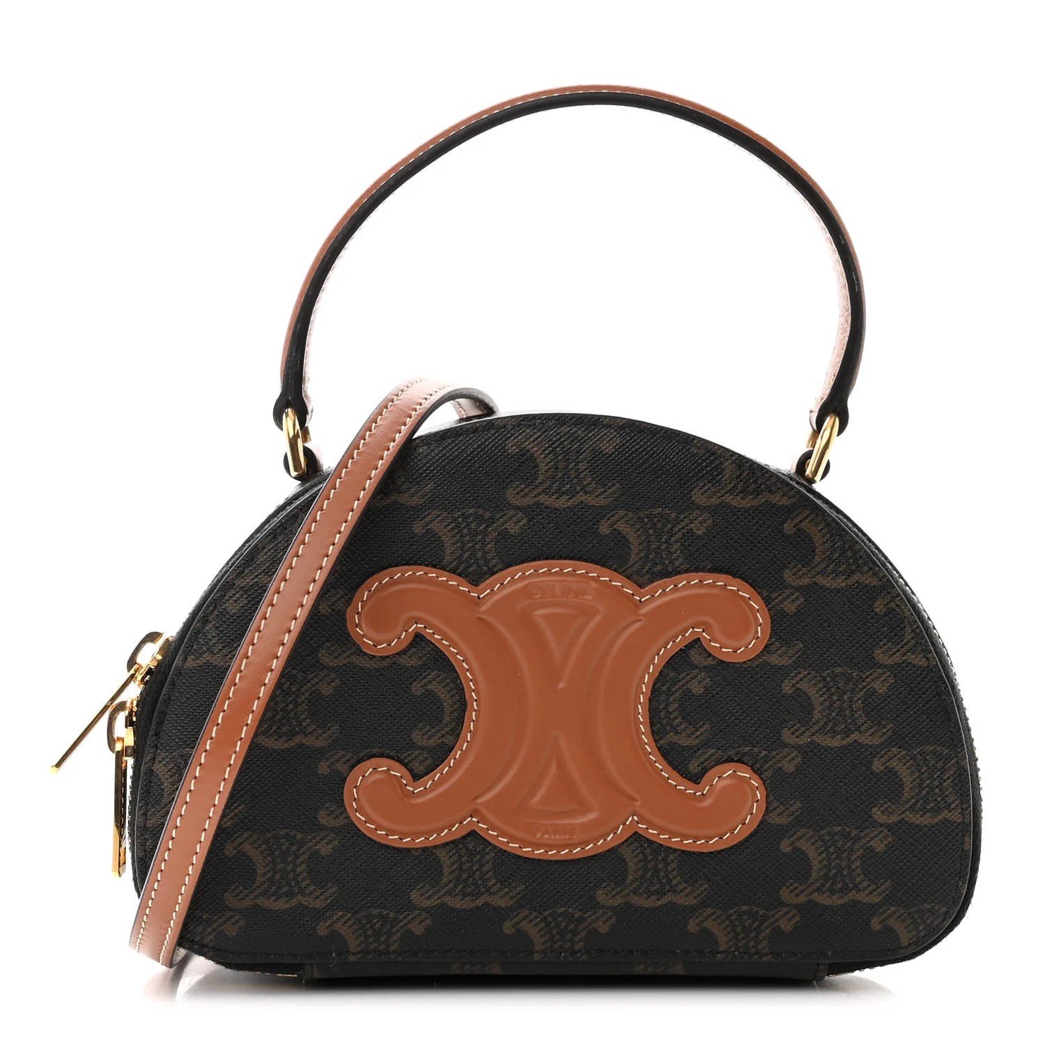 Calfskin Triomphe Canvas Half Moon Case Tan | FASHIONPHILE (US)
