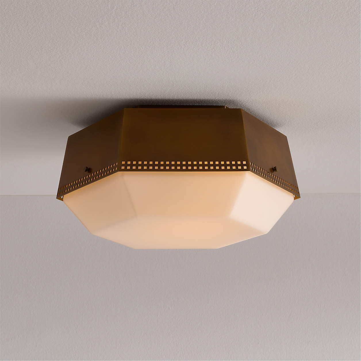 Trousdale Perforated Metal Brass Flush Mount Light 15" | Crate & Barrel | Crate & Barrel