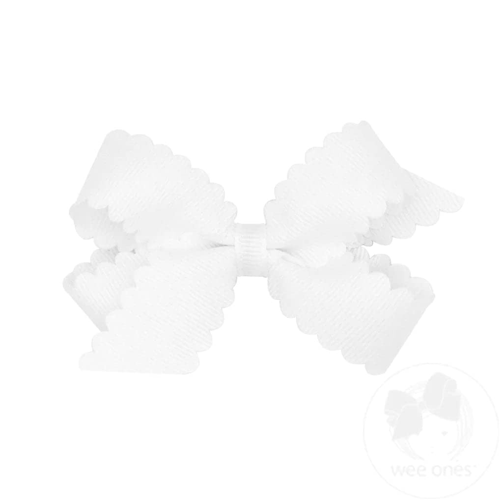 Wee Ones Girls Classic Grosgrain Hair Bow with Scalloped Edges, Mini, White | Amazon (US)