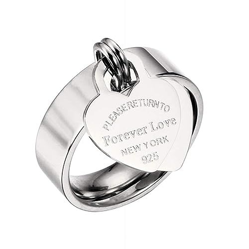 Designer Inspired Silver Titanium Steel Forever Love Heart Tag Ring | Amazon (US)
