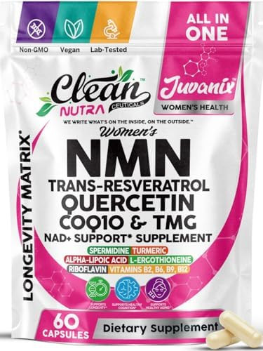 Clean Nutra NMN Supplement for Women CoQ10 NAD Quercetin Resveratrol Spermidine — Womens NMN 50... | Amazon (US)