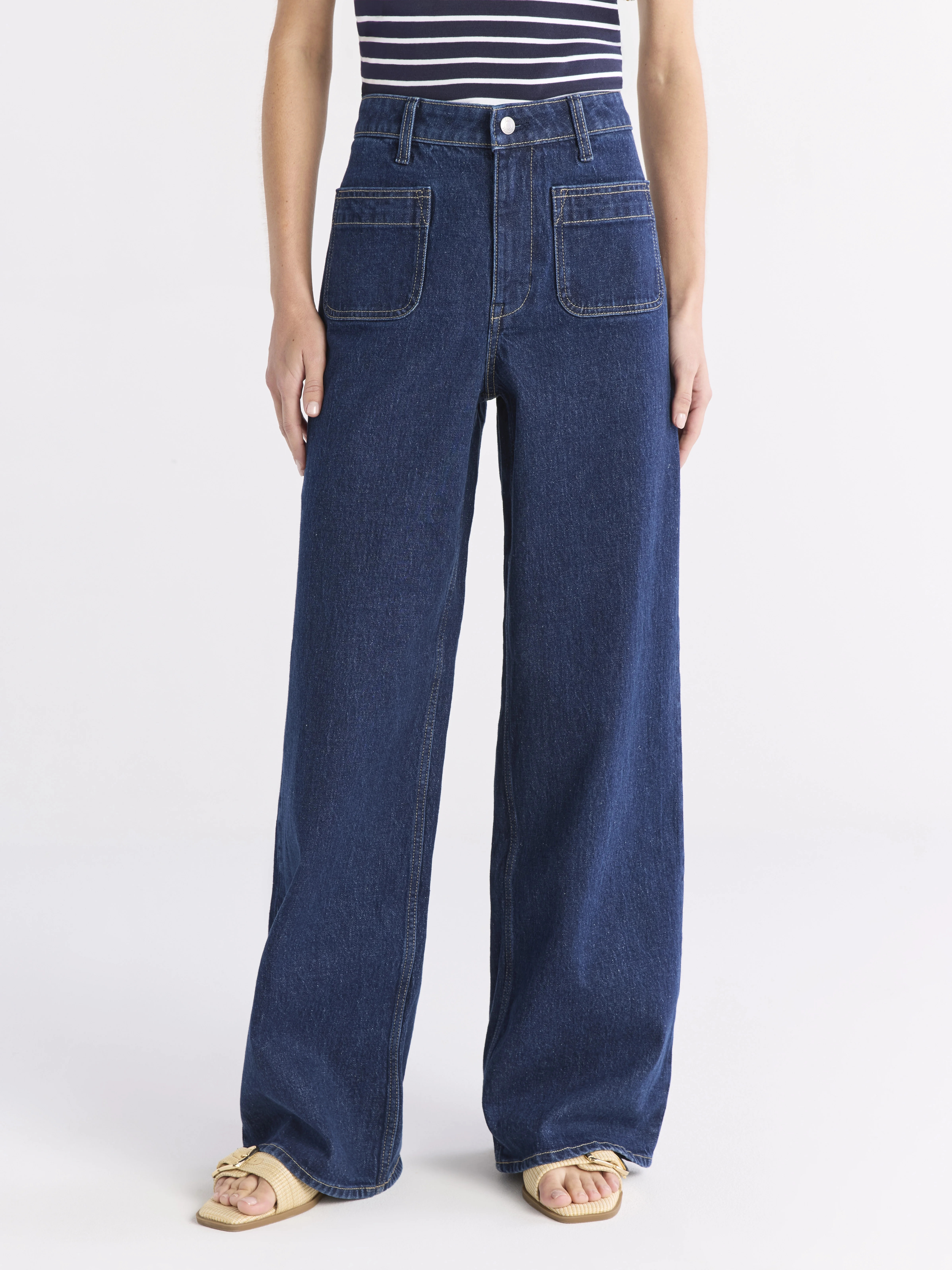 Free Assembly's Women's and Women's Plus Wide Leg Jeans with Patch Pockets, 30", 32", and 34" Ins... | Walmart (US)