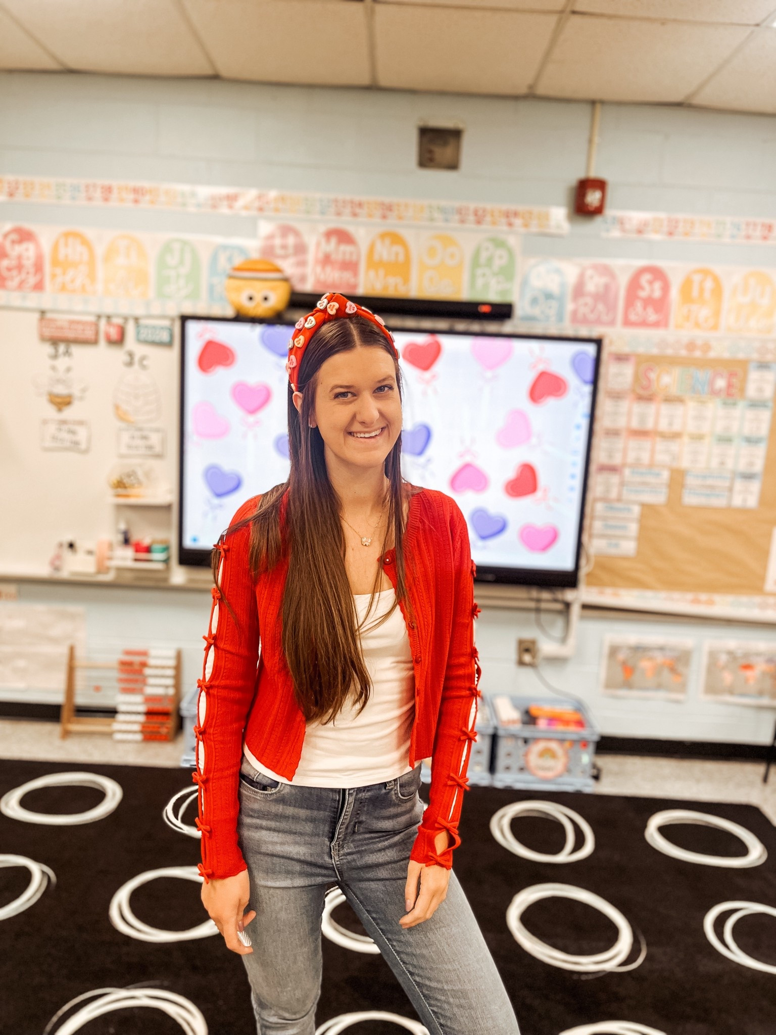 teacher outfit for valentine’s. valentine’s outfit for women. candy hearts headband. cute women’s cardigan  

#LTKValentine #LTKSeasonal #LTKootd