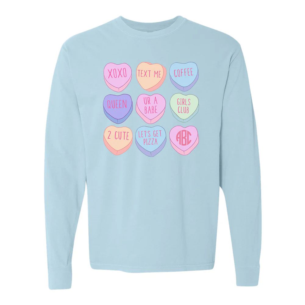 Monogrammed 'Candy Hearts' Long Sleeve T-Shirt | United Monograms