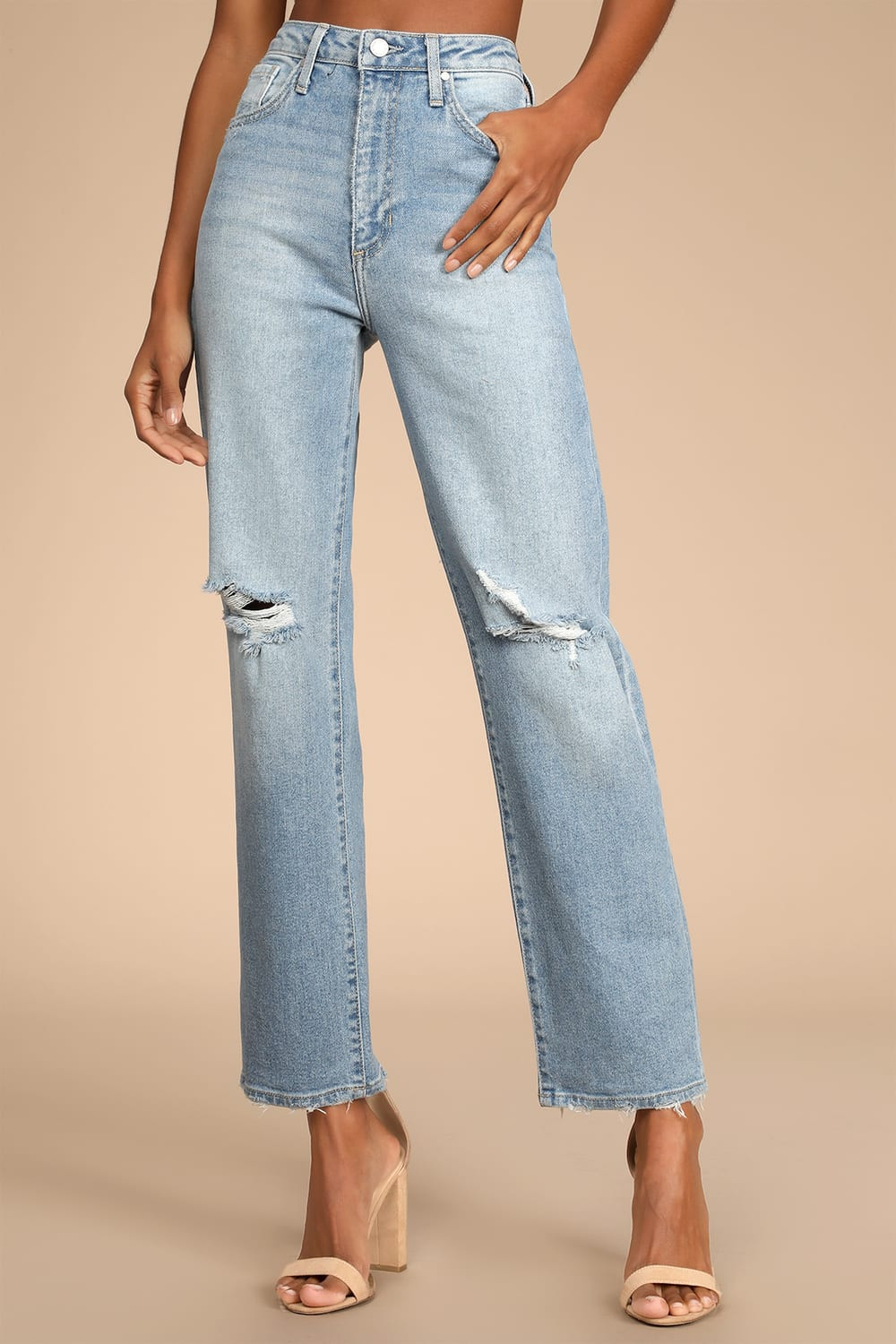 Generational Style Light Wash Distressed High Rise Dad Jeans | Lulus