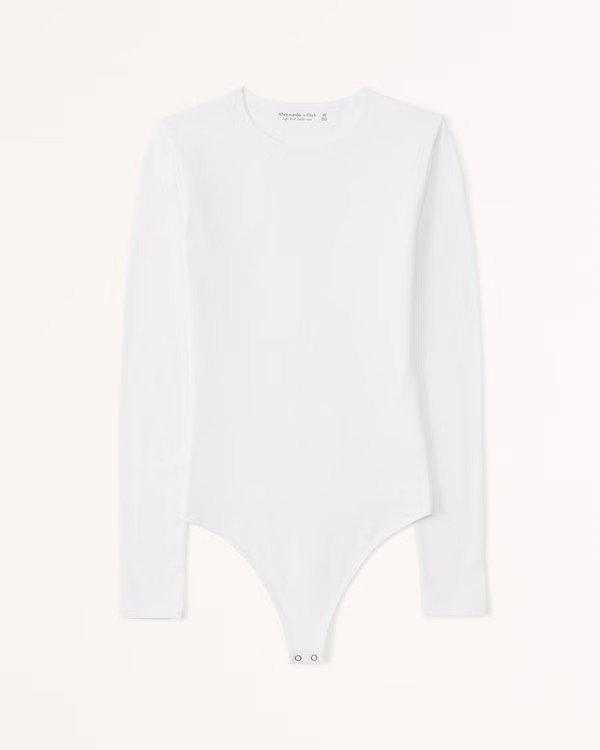 Long-Sleeve Cotton-Blend Seamless Fabric Crew Bodysuit | Abercrombie & Fitch (US)