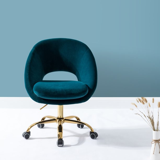 14 Karat Home Velvet Cute Office Chair in Teal | Walmart (US)