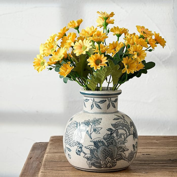 SIDUCAL Blue and White Vintage Vase | 6 Inch Ceramic Chinoiserie Floral | Retro Ice Cracked Blue ... | Amazon (US)