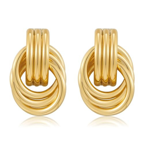 Kyerlyn Chunky Gold Earrings for Women, 14K Gold Plated Geometric Dangle Drop Earrings Statement Chunky Hoop Knot Stud Earrings Trendy Hypoallergenic Fashion Jewelry Gift | Amazon (US)