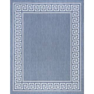 Tayse Rugs Eco Greek Key Blue 5 ft. x 8 ft. Indoor/Outdoor Area Rug ECO1002 5x8 | The Home Depot