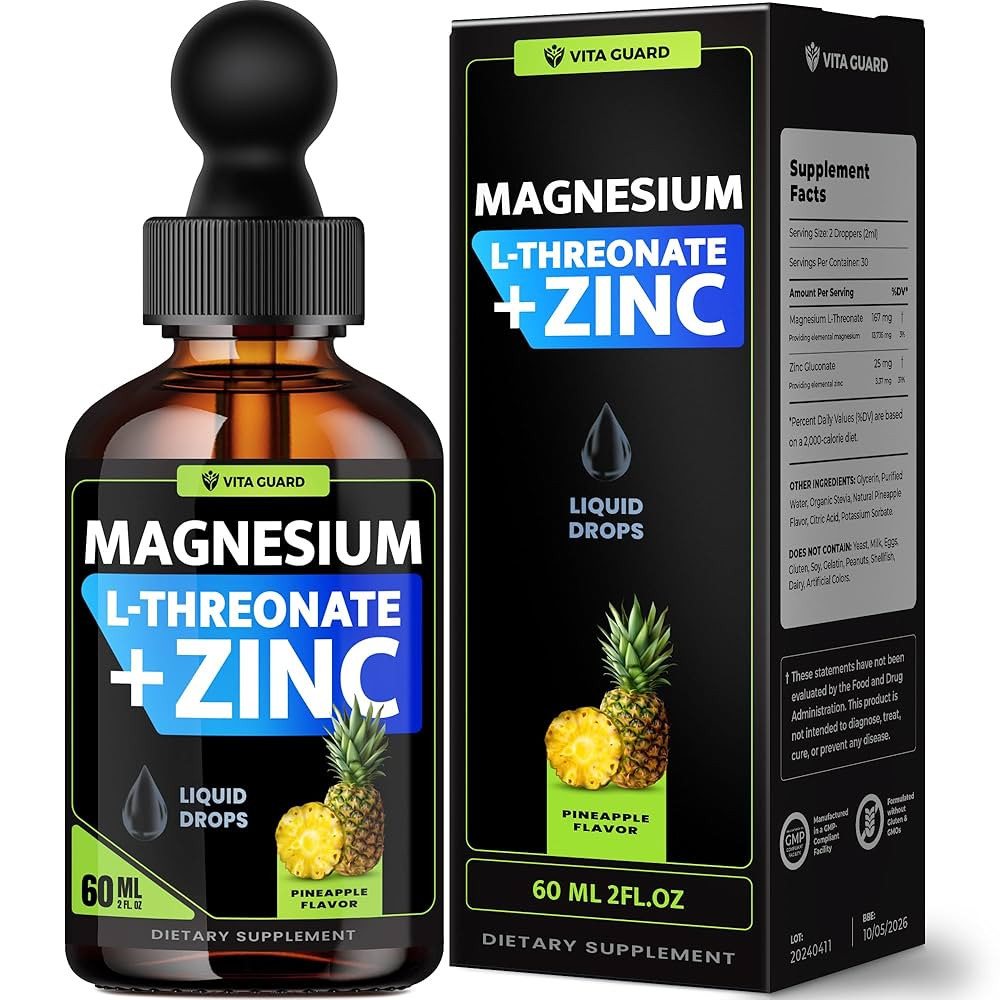 Magnesium L-Threonate Zinc Liquid Drops – Magnesium + Zinc – High-Absorbtion Cognitive & Nutr... | Amazon (US)