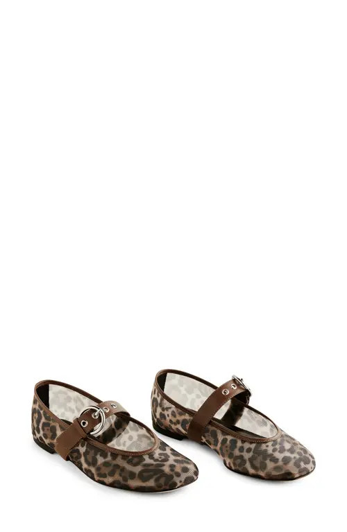Reformation Bethany Mary Jane Ballet Flat in Leopard Mesh at Nordstrom, Size 6 | Nordstrom