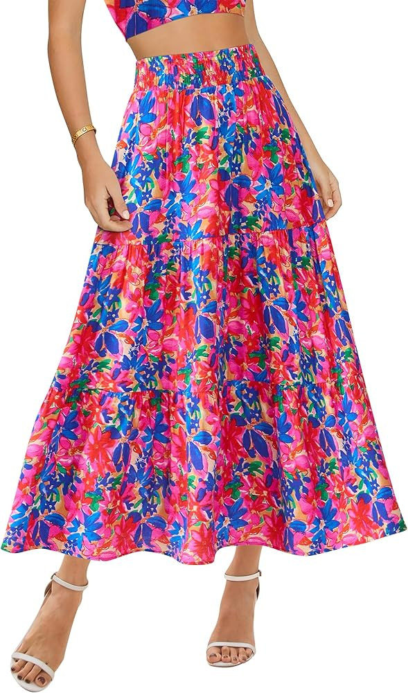BTFBM Skirts for Women Floral Print Spring Fashion 2026 A Line Elastic High Waist Boho Holiday Ma... | Amazon (CA)
