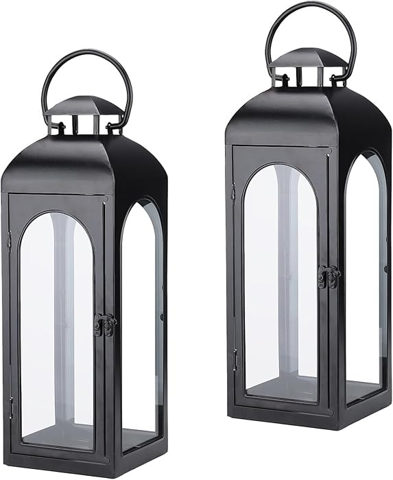 Bdor 2 Pack Luxury Black Metal Lanterns – 16" Tall Modern Hurricane Candle Lanterns with Temper... | Amazon (US)