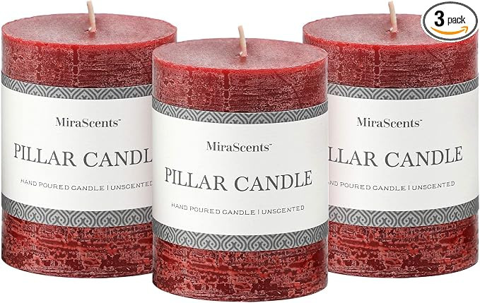 3x4 Inch Burgundy Pillar Candles Set of 3 - Hand-Poured Unscented Candles, Long Clean Burning, Da... | Amazon (US)