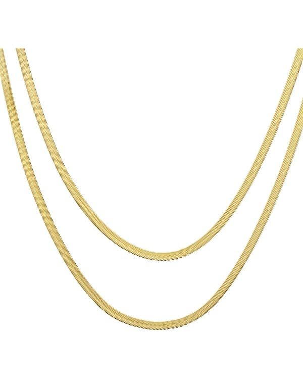 metaltree98 Fashion Born to Shiny 14K Gold Plated 5 mm 20" / 24" 2 PC Set Herringbone Chain Neckl... | Amazon (US)