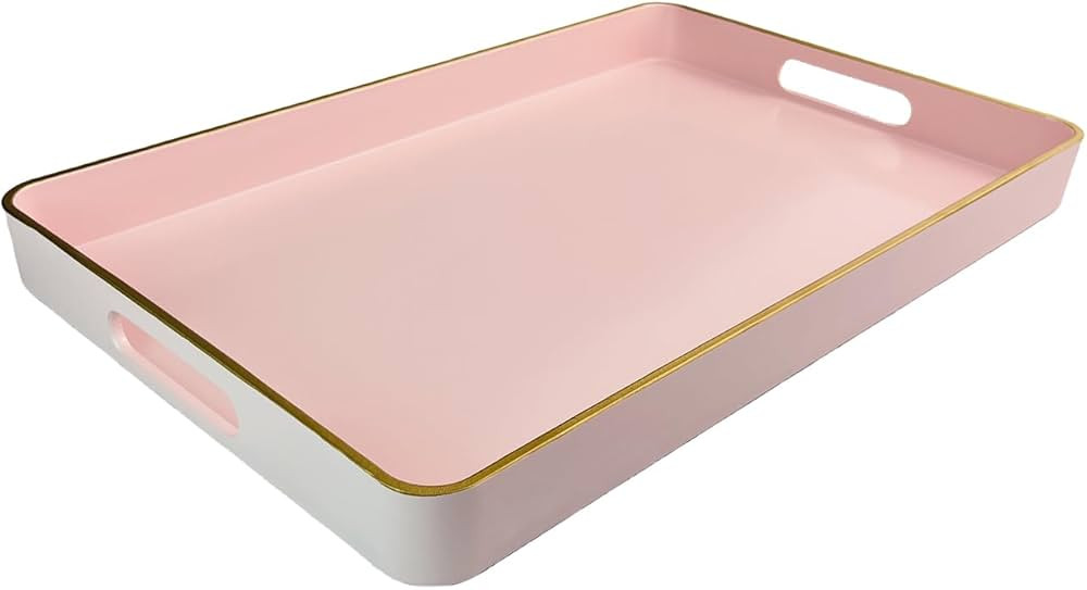Pink Coffee Table Trays, Decorative Serving Tray with Handles, Plastic Tray for Ottoman, Bathroom... | Amazon (US)