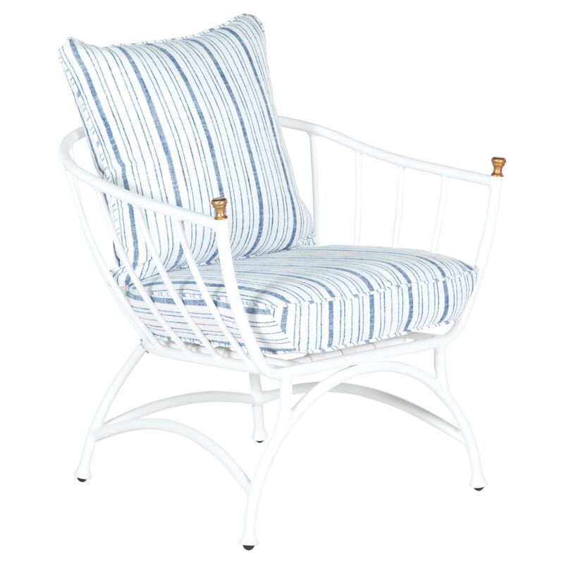 Frances White Accent Chair, Linen Indigo Stripe | One Kings Lane