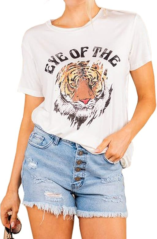 SOFIA'S CHOICE Women Tiger Tee Shirt Short Sleeve Tie dye Graphic Round Neck Casual Cute Top | Amazon (US)