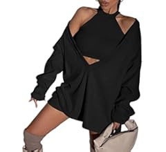 ECDAHICC Women's Two Piece Outfits Knitted Halter Neck Crop Tank Tops and Oversized Off Shoulder ... | Amazon (US)