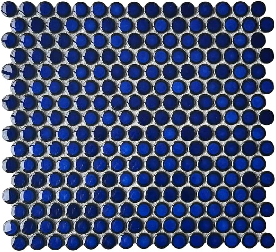 Tenedos Penny Round Cobalt Blue Porcelain Wall Tile Mosaic Shiny Look for Kitchen Backsplash, Poo... | Amazon (US)