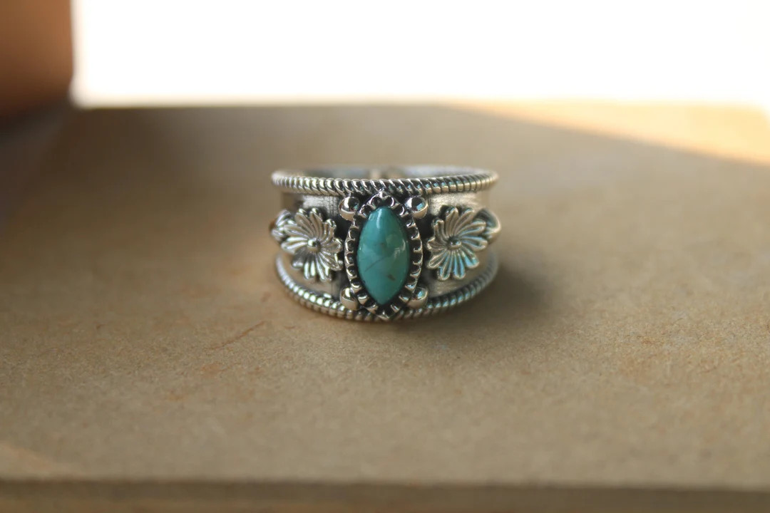 Turquoise Ring Sterling Silver Ring Turquoise Gemstone Ring Boho Ring December Birthstone Ring Bo... | Etsy (US)