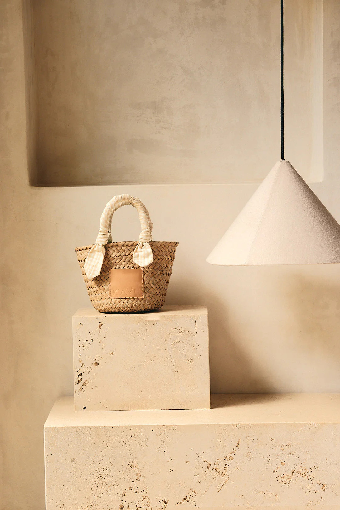 Mini Marlow Straw Scarf Tote Bag in Beige Gingham | Over The Moon