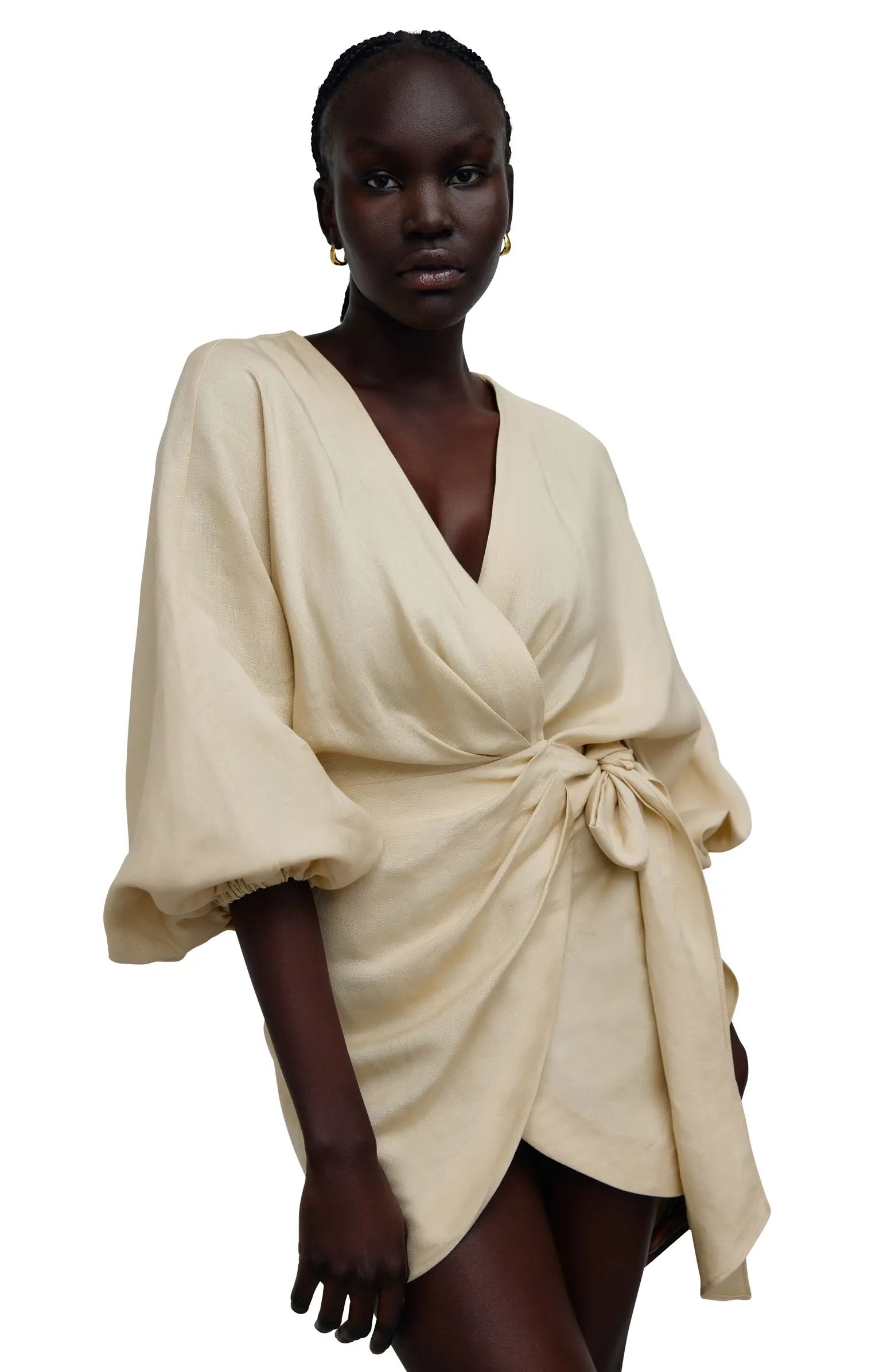 Kenna Linen Blend Wrap Minidress | Nordstrom