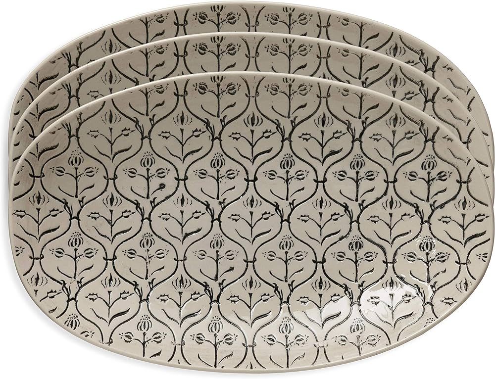 Creative Co-Op Set of 3, 12" L Stoneware Plate, Embossed Black Dinnerware, 3 Count | Amazon (US)
