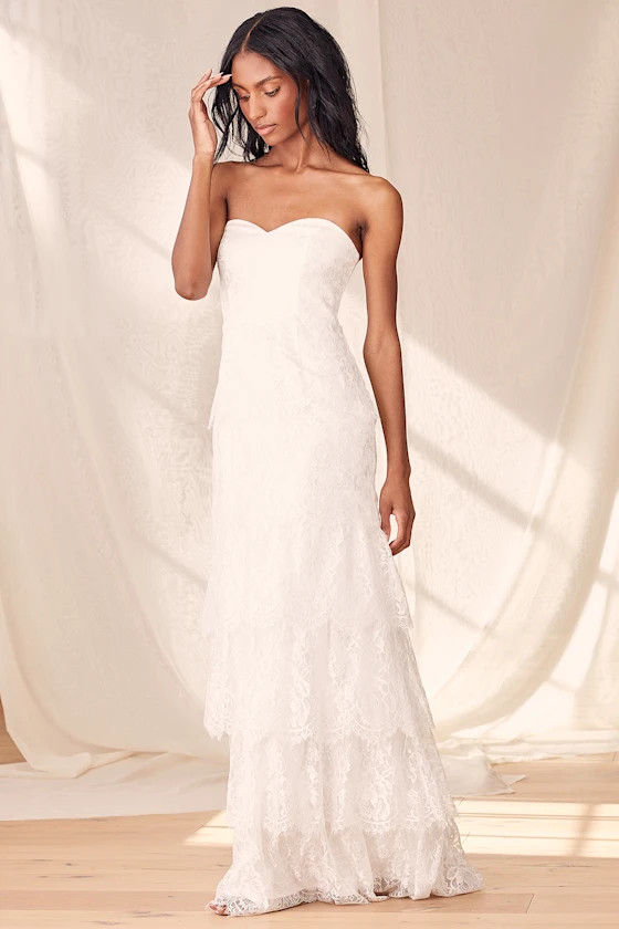 End With A Kiss White Floral Lace Strapless Tiered Maxi Dress | Lulus (US)
