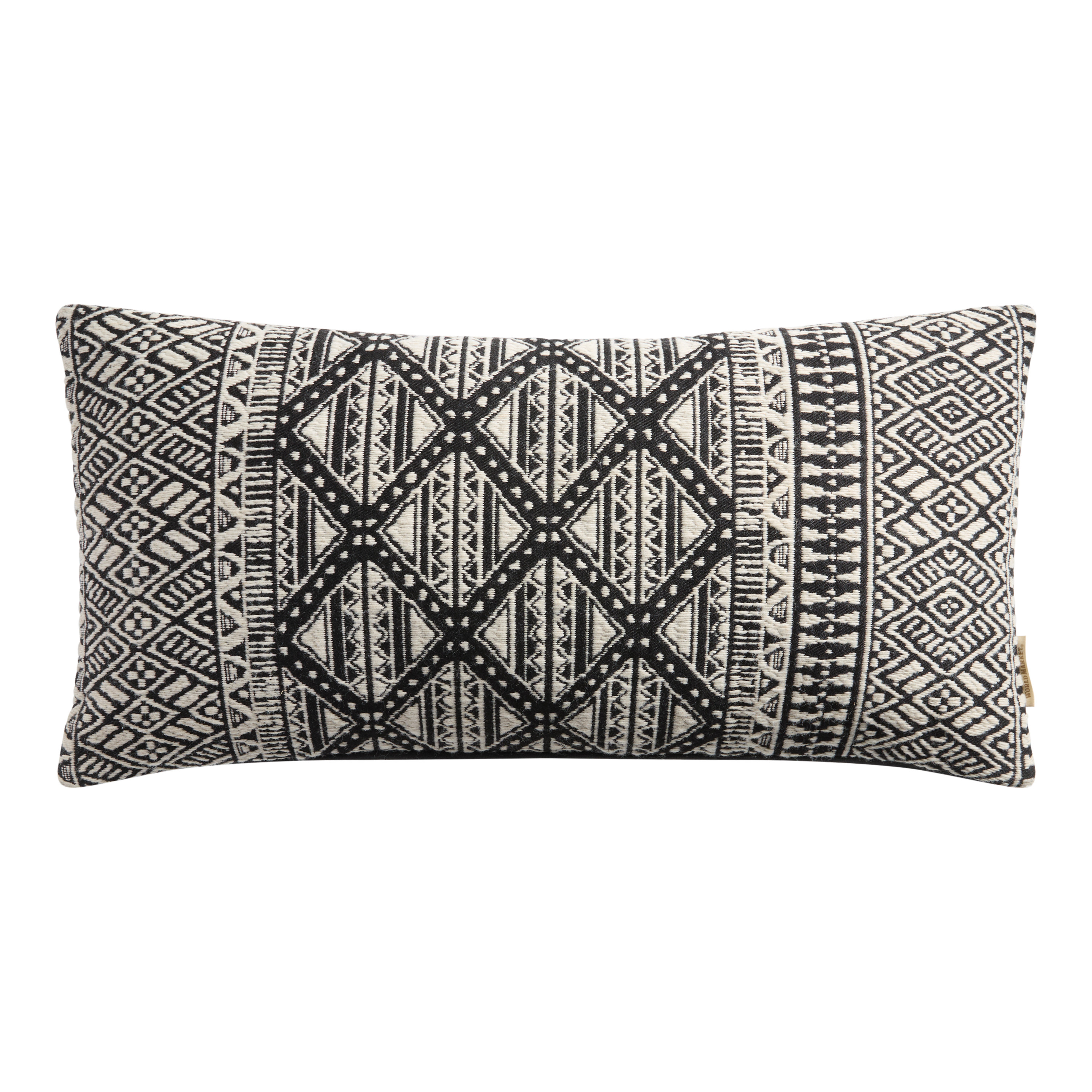 Black and White Jacquard Geo Indoor Outdoor Lumbar Pillow | World Market