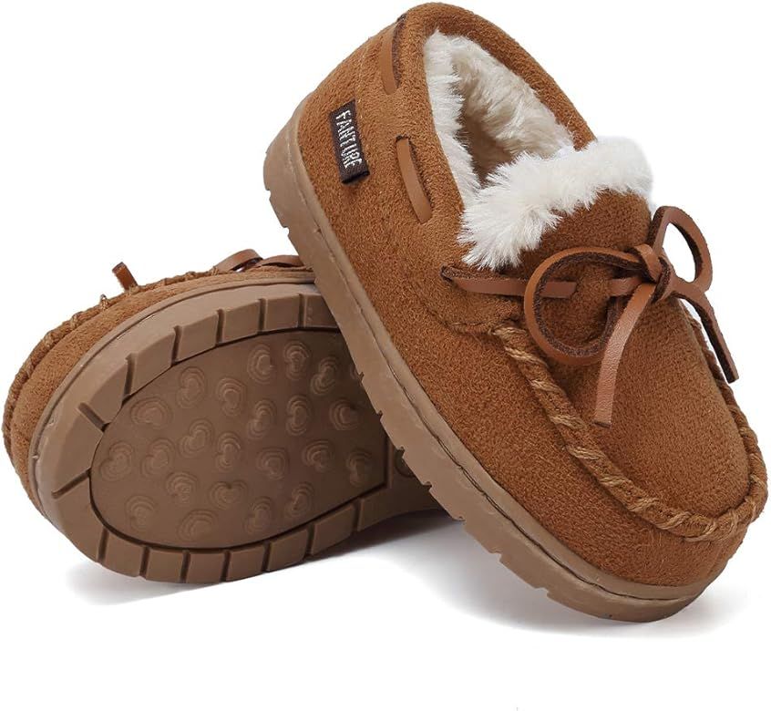 Toddler Kids Moccasin House Shoes Slippers with Memory Foam Slip On Sole Protection Slipper for B... | Amazon (US)