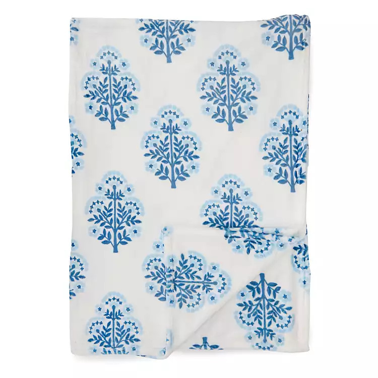 New! Blue Lilah Floral Print Fleece Throw | Kirklands