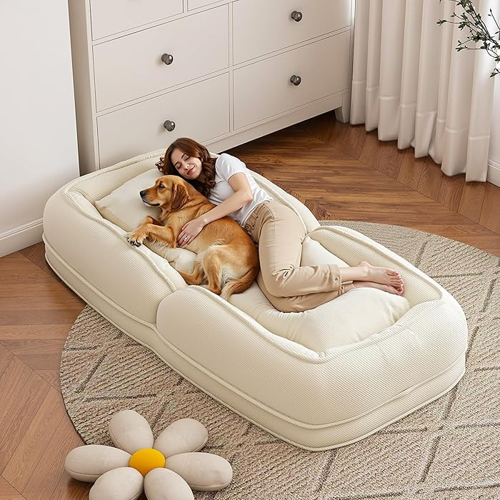 KEIKI Upholstered Human Dog Bed for Adults, Foldable Corduroy Lazy Sofa Bed with 5 Adjustable Pos... | Amazon (US)