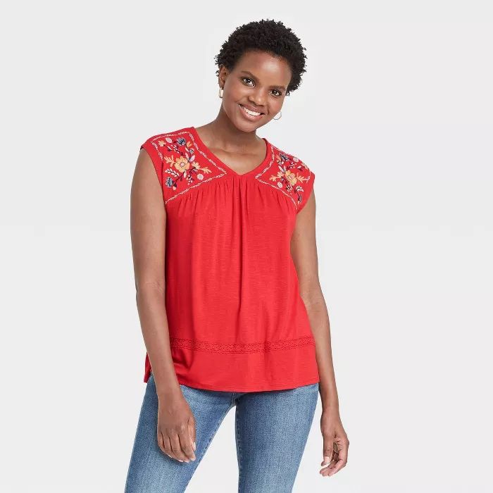 Women's Sleeveless Embroidered Knit Top - Knox Rose™ | Target