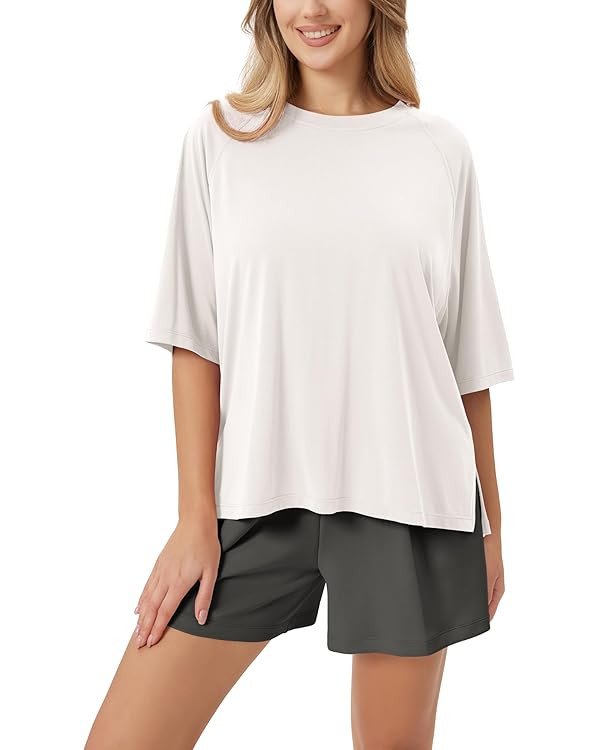ODODOS Women's Side Split Tee Modal Soft Raglan Short Sleeve, Relaxed Fit Casual Lounge T-Shirts ... | Amazon (US)
