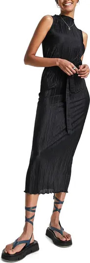 Sleeveless Plissé Tie Waist Midi Dress | Nordstrom