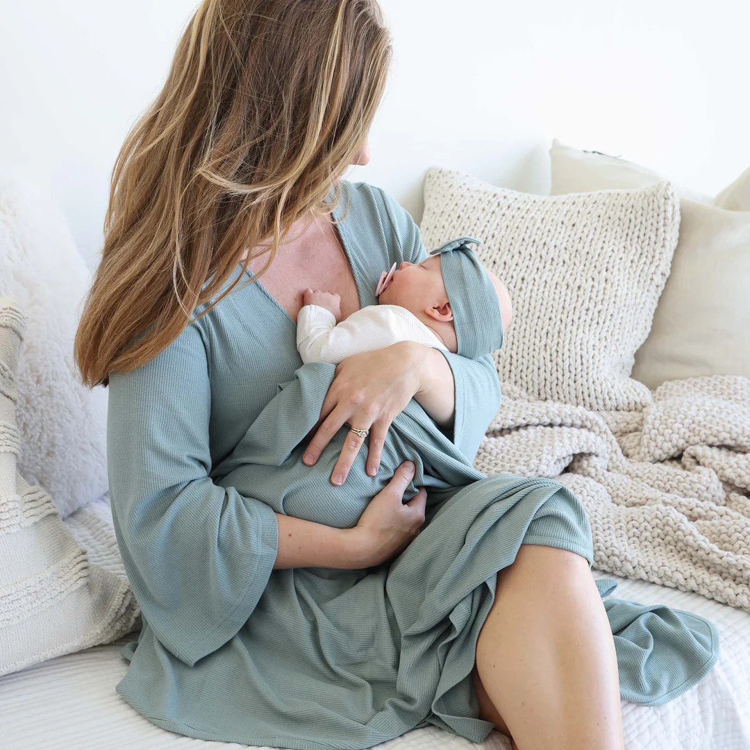 Ocean Waffle Bamboo Knit Maternity Robe | Caden Lane