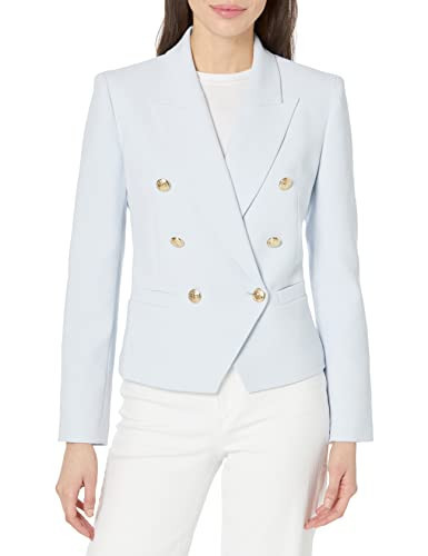 BCBGMAXAZRIA Women's Fitted Double Breasted Blazer Long Sleeve Button V Neck Peak Lapel Functional Pocket Jacket, Light Blue | Amazon (US)