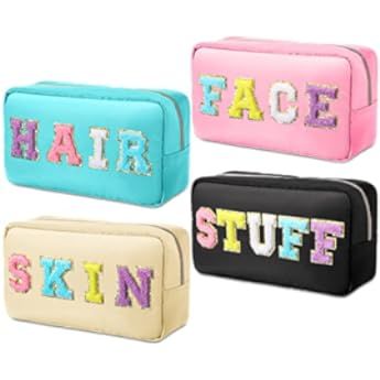 Remerry 4 Pcs Nylon Cosmetic Bag Chenille Letter Cosmetic Pouch Zipper Preppy Makeup Bag Waterpro... | Amazon (US)