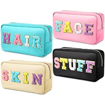 Remerry 4 Pcs Nylon Cosmetic Bag Chenille Letter Cosmetic Pouch Zipper Preppy Makeup Bag Waterpro... | Amazon (US)