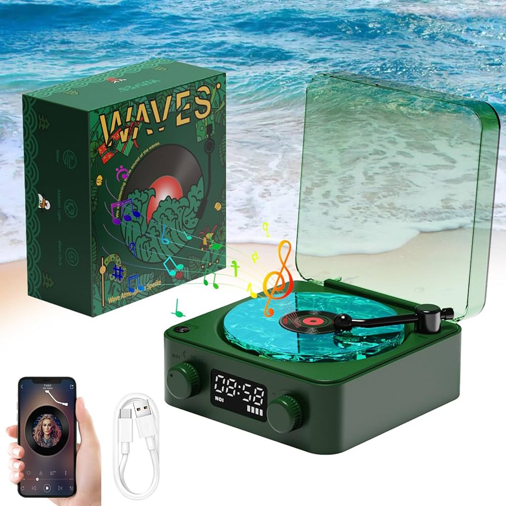 Vinyl Schallplattenspieler mit Wasserwellen Lampe, Dunkelgrün Waves Vinyl Player, Waves Bluetoot... | Amazon (DE)